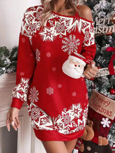 Long Sleeve V-neck Snowflake Print Dresses InsStreet